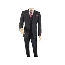 Men Suit BERLUSCONI Turkey 100% Italian Wool Super 180's 3pc Vested #Ber21 Black image 2