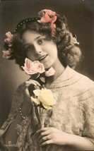 Vintage Girl With Flowers Art Deco Postcard Tinted, Circa 1900, Vintage - £3.95 GBP