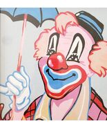 1960s Circus Clown Umbrella Original Art Painting By Lee Framed Vintage HW1 - $111.48 CAD