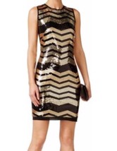 Vince Camuto Women Black Gold Stripe Sequined Sheath Short Dress Size 6 - $49.49