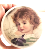 Vintage White Trinket Box Beautiful Young Girl With Iris BX4031 Made In ... - $38.47 CAD