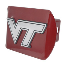 virginia tech VT logo emblem chrome on maroon red trailer hitch cover usa made - £59.51 GBP