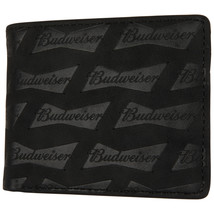 Budweiser Black Bifold Wallet AOP Bowtie Deboss with ID Window Black - £18.22 GBP