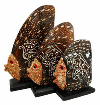 Balinese Wood Handicrafts Tropical Batik Angel Fish Family Set of 3 Figurines - £24.92 GBP