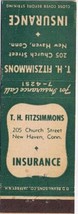 Matchbook Cover TH Fitzsimmons Insurance New Haven Connecticut - £3.12 GBP