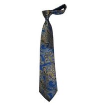 Men's 100% Silk Necktie By Bruno Piattelli Paisley Floral Fancy BP21 Blue Gold image 2
