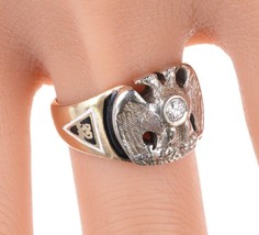 sz9.5 1926 14k gold diamond 32 degree Masonic ring - £904.41 GBP