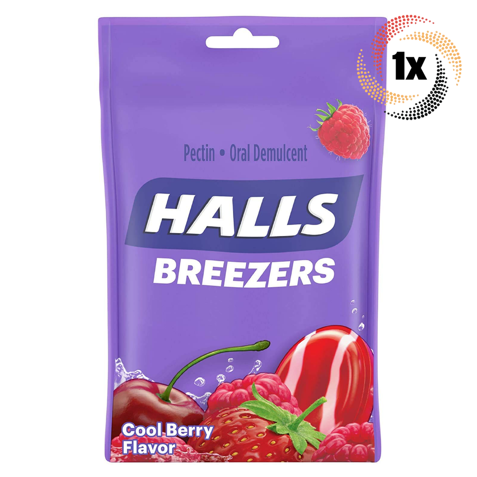 1x Bag HALLS Breezers Cool Berry Flavor Oral Cough Drops | 25 Drops Per Bag - $10.88