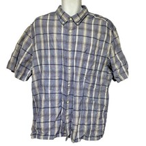 nautica blue plaid linen short sleeve button up shirt Size XXL - £10.68 GBP
