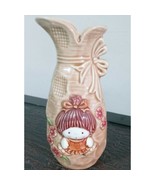 Vintage Lefton Orange Pitcher Bud Vase Handpainted Girl Embossed Girl an... - $28.04