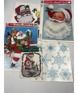 Vtg 90s Christmas Window Cling Decorations Lot - Santa &amp; Snowflake Designs - $14.95