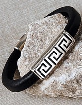 Jodi Bombardier Men&#39;s Greek Key Leather Bracelet - $59.99