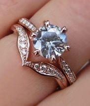 2Ct Round-Cut Diamond Bridal Engagement Wedding Ring Set 14K Rose Gold Finish - £76.98 GBP