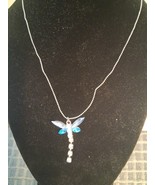Fashion necklace silver tone with Dragon Fly  pendant light blue W/ rhin... - $16.91 CAD
