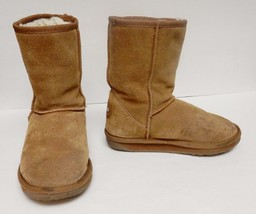 EMU Suede Boots Booties Wool Lining Brown Short Pull On Women&#39;s Size 5 - £26.79 GBP