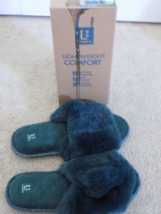 LongBay Women&#39;s Fuzzy Faux Fur Memory Foam Open Toe Slippers Size 7-8 Green - £10.02 GBP