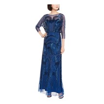 Adrianna Papell Women 6 Blue Sequined 3/4 Sleeve Long Gown Dress NWT CA79 - £129.63 GBP