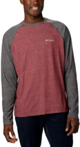 COLUMBIA MEN&#39;S LONG SLEEVE RAGLAN TEE SHIRT, Red Element/Shark Htr ,MEDIUM - £18.23 GBP