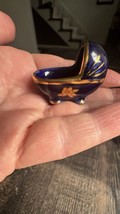 Vintage Limoges Porcelain Miniature Cobalt Blue &amp; Gold Baby Carriage or ... - $9.10