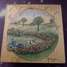 Love Is A Circle Horse Carriage Flower Rubber Stamp Wood Mounted 4”H X 4”W - £6.73 GBP