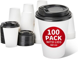 Racetop [100 Pack] 12 Oz Disposable Paper Coffee Cups With Lids, Paper C... - £27.04 GBP