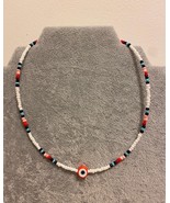 Evil eye beaded necklace coloured polymer summer white handmade choker - $473.21 MXN