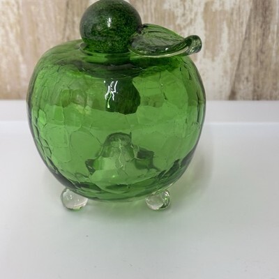 Plow & Hearth Indoor Green Crackle Glass Footed Fruit Fly Trap Art Glass Item image 12