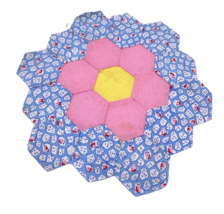 Antique Grandma&#39;s Flower Garden Quilt Block Piece Replacement Blue Pink ... - $27.90