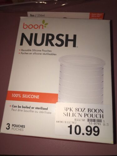 Boon Nursh Nurse Reusable Silicone Pouches 3 Baby 8 ozs Bottle-BRAND  NEW-SHIP24H