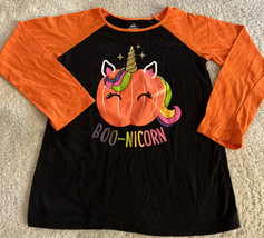 Celebrate Halloween Girls Black Orange Boo-nicorn Pumpkin Long Sleeve Sh... - $5.39