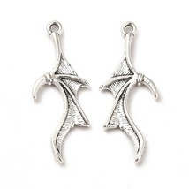 2 Bat Wing Charms Pendants Antiqued Silver Link Findings Halloween Drops 31mm - $4.26