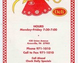 Goldie&#39;s Deli Menu Union Avenue Knoxville Tennessee 1995 - $17.82