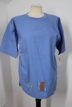 Vtg NWD SK Sport S Periwinkle Blue Oversized Floral Paint T Shirt Top - £17.02 GBP