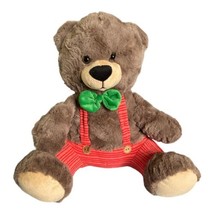 Animal Adventure Holiday Brown Bear Plush with Red Overalls Green Bow Tie 2017 - $8.00