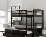 Twin Over Twin Bunk Bed With Trundle And Drawers, Wood Bunkbed Frame W/S... - $895.99