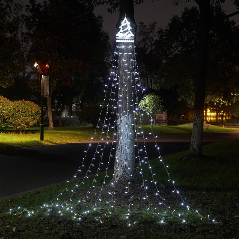 Solar Christmas Tree Waterfall Light 9X3.5M 350LED Outdoor Gar Light Fairy Icicl - £105.88 GBP