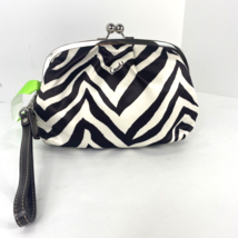 Coach  Zebra Print Wristlet Bag Kisslock Black White Satin 42988 $128 B16 - $89.09