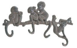 Wall Hook Rack Monkeys On Branch Cast Iron 4 Hooks 10.25&quot; Wide - £11.77 GBP