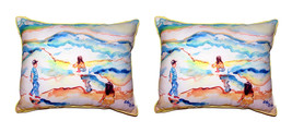 Pair Of Betsy Drake Playing at the Beach Small Outdoor Indoor Pillows 11 X 14 - £70.05 GBP