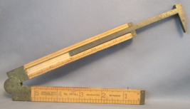 Vintage Stanley Folding Ruler Measurment Brass &amp; Wood Caliper No 36 1/2 - £62.93 GBP
