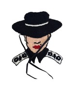 Vtg Punch Needle Sexy Lady Black Hat Cowboy Cowgirl Embroidery Patch Art... - $364.37 MXN