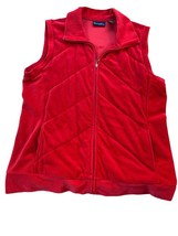 Denim &amp; Co Red Velour Vest Size L Zip Up Pockets Not Perfect Condition - £11.86 GBP