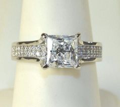 2.50 Ct Princess Cut Diamond Engagement Wedding Ring In 14k White Gold Over - £58.54 GBP