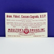 Drug store pharmacy ephemera label advertising Moulton Drug Florida cascara vtg - $11.83
