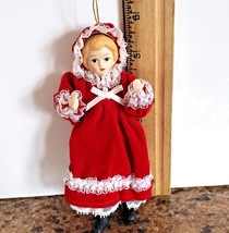 Girl Christmas Ornament Velvet Dress Porcelain Head &amp; Arms Moveable Arms &amp; Legs - £9.33 GBP