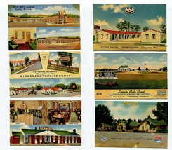 Wyoming Motel Cabins Dining Cocktails 6 Linen Postcards AAA Rawlins Cody + - £10.27 GBP