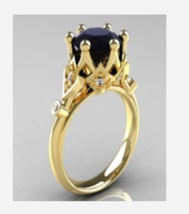 Gold Black Gemstone Ring Size 5 6 7 8 9 10 - £32.16 GBP