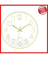 12-Inch Round Gold Clock - Silent Non-Ticking Battery Operated Decor - $519.78 MXN