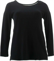 Isaac Mizrahi Live! Essentials Pima Cotton Long Sleeve Tunic (Blk, XXS) A379489 - $16.36