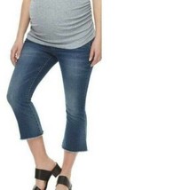 Womens Maternity Capris Denim Aglow Full Belly Panel Blue Frayed Crop Jeans-sz 6 - £17.46 GBP